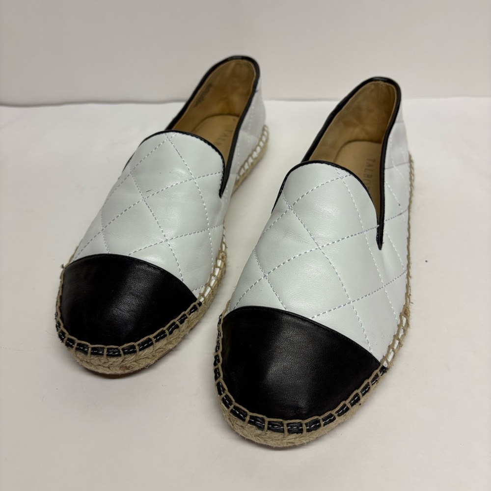 Talbots Izzy Quilted Soft Nappa Black and White Women's Espadrilles Size 7.5
